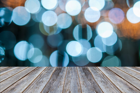 Light bokeh on wood floor background
