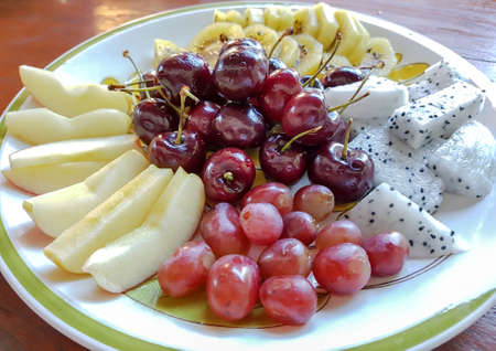 Set of Fruit fresh on dishの写真素材
