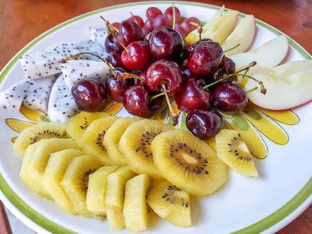 Set of Fruit fresh on dishの写真素材