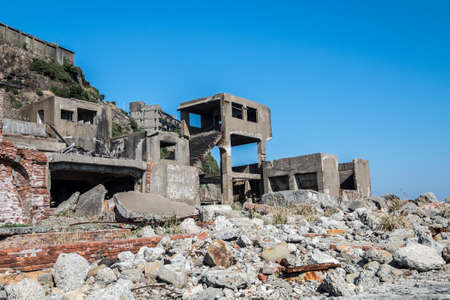 An abandoned mining colony off the coat of Nagasaki, Japanの写真素材