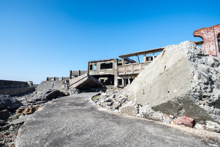 An abandoned mining colony off the coat of Nagasaki, Japanの写真素材