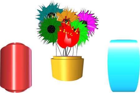 3 different vases with floral arrangement in 3dのイラスト素材