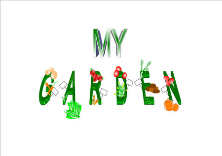 my garden in 3d  text on white illustrationのイラスト素材