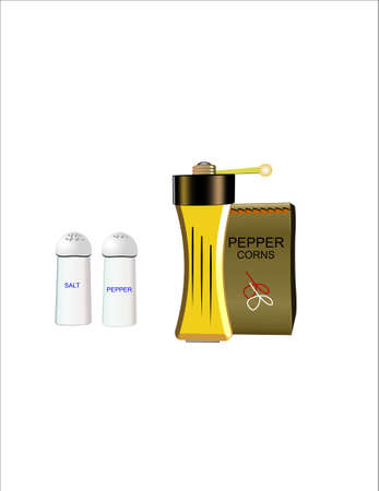salt and pepper shakers with pepper mill  in on whiteのイラスト素材