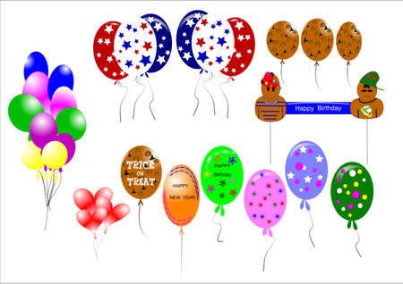 balloons galore in various styles and shapes on whiteのイラスト素材