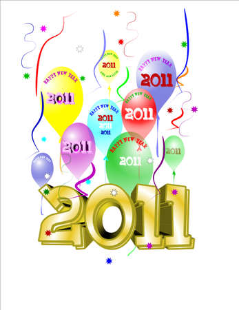 2011 news years eve text in 3d with text on balloonsのイラスト素材