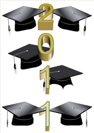 grad caps on white with 2011 text in 3d のイラスト素材