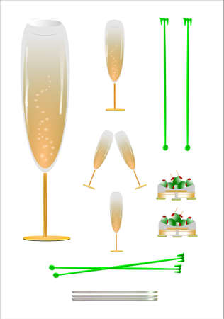 champagne glasses on white with olives and coastersのイラスト素材