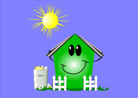eco house on blue with sun and graphic elements eco house on blue with sun and graphic elements
