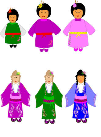 china dolls on whiteのイラスト素材