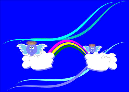 cute angels on clouds with rainbowのイラスト素材