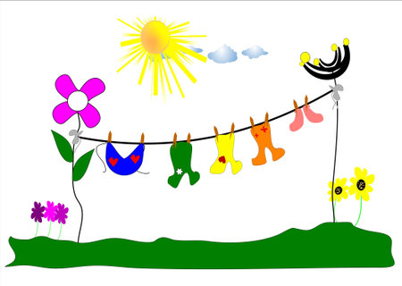 babys laundry day with sun and flowersのイラスト素材