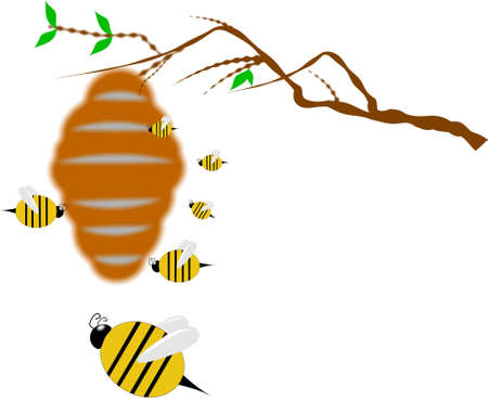 bee hive on branch のイラスト素材