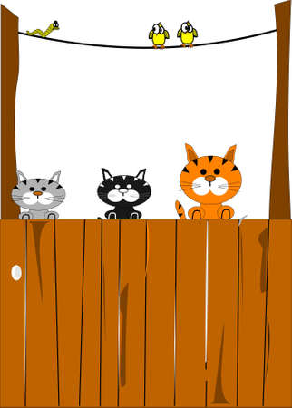 dinners waiting for cats and birdsのイラスト素材