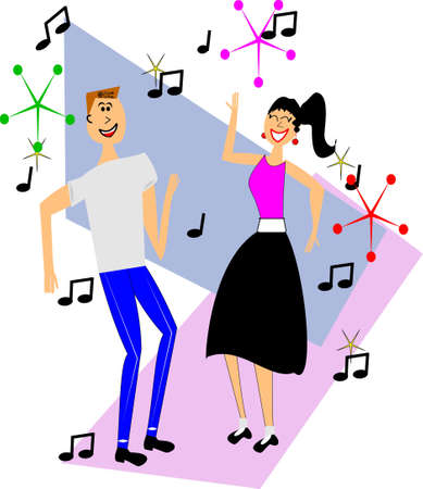 retro teens dancingのイラスト素材