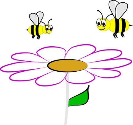 bees hovering over spring flowerのイラスト素材
