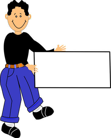 yong boy holding blank sign with copy spaceのイラスト素材