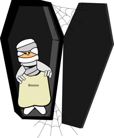lil kid dressed up as mummy in casket のイラスト素材