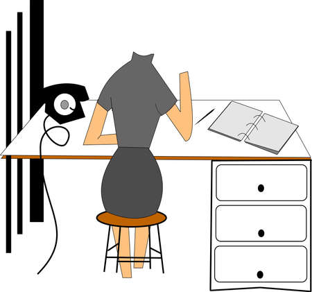 lady at table over whiteのイラスト素材