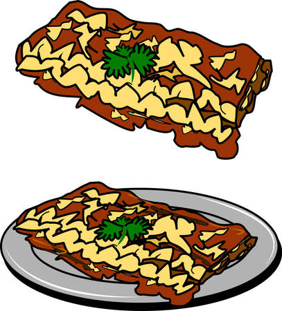 lasagna on plate in two stylesのイラスト素材