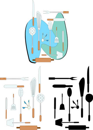 kitchen utensils in 3 stylesのイラスト素材