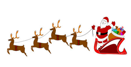 santa with reindeer over white のイラスト素材