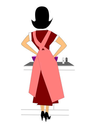 mom in kitchen  rear view のイラスト素材