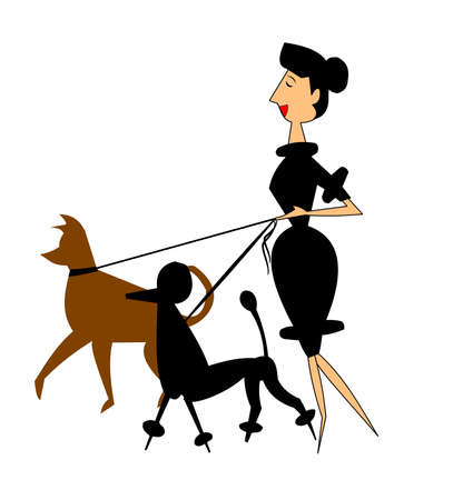 lady walking her dogs over whiteのイラスト素材