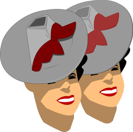 twins with fashionable hats over whiteのイラスト素材