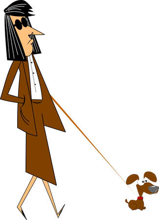 lady walking her very small dog over white のイラスト素材