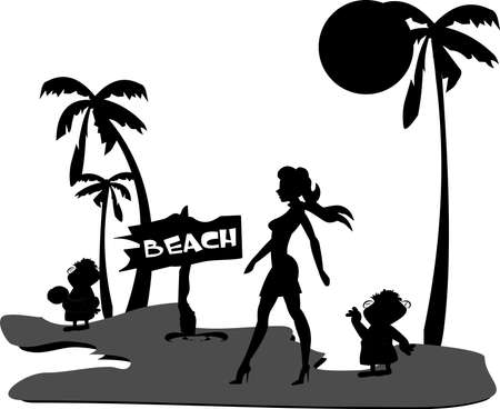 hollywood diva walking to beach のイラスト素材