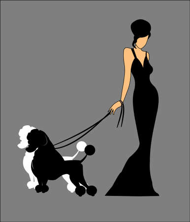 lady holding her dogs on leadsのイラスト素材