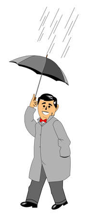man walking in the rain with umbrellaのイラスト素材
