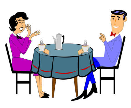 couple having coffee and laughingのイラスト素材