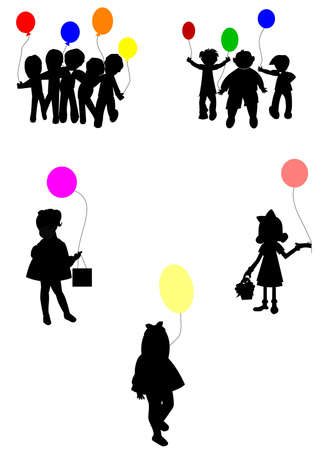 birthday party silhouettes setのイラスト素材