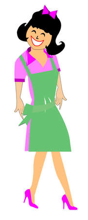 lady waitress in green apron のイラスト素材