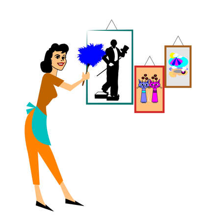 woman dusting with feather dusterのイラスト素材