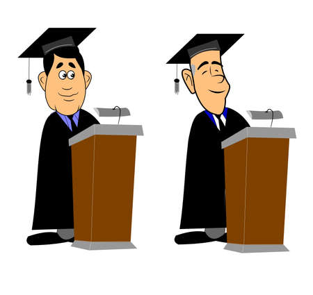 graduates at lectern giving speech のイラスト素材