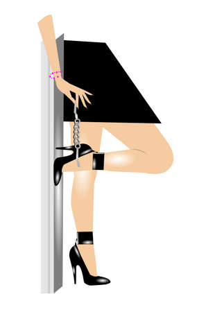 lady with handcuffs standing against wallのイラスト素材