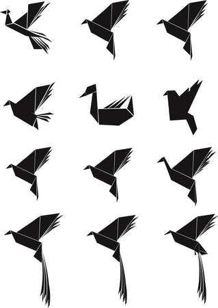 bird set in silhouette のイラスト素材