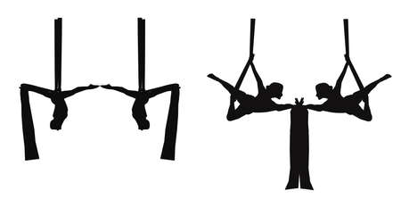aerial silk dancers in silhouetteのイラスト素材