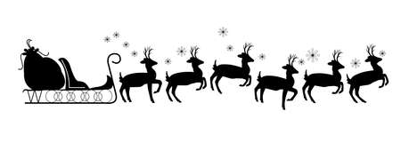 santas sled with reindeer in silhouetteのイラスト素材