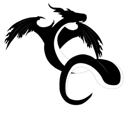 dragon in silhouette with wings のイラスト素材