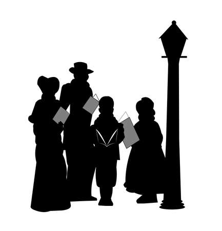 family of christmas carolers in silhouetteのイラスト素材