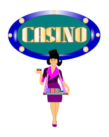 casino woman selling cigarettes in front of sign backgroundのイラスト素材