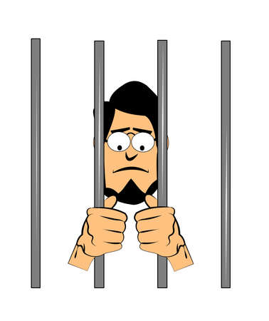 man with beard  behind bars in jail のイラスト素材