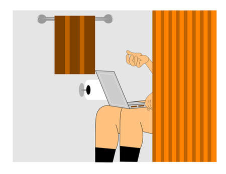 Online meeting in bathroomのイラスト素材