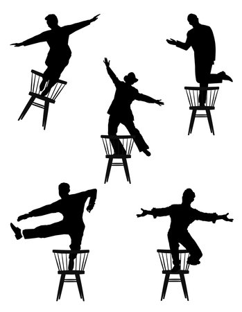 men dancing on chairs in silhouetteのイラスト素材