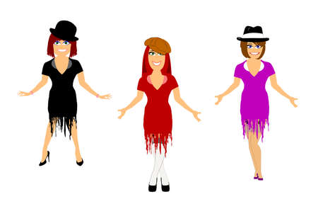 3 female dancers in costume のイラスト素材