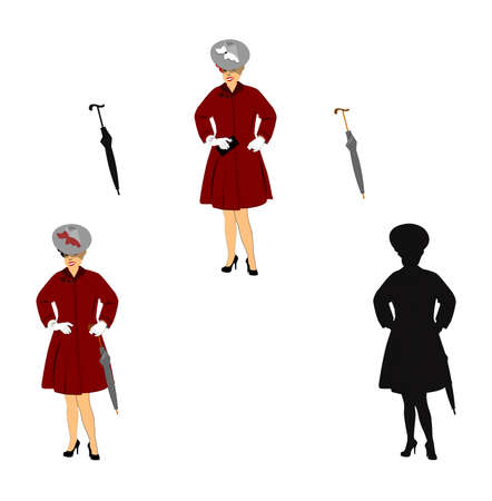 woman ready for rain showers in 3 stylesのイラスト素材